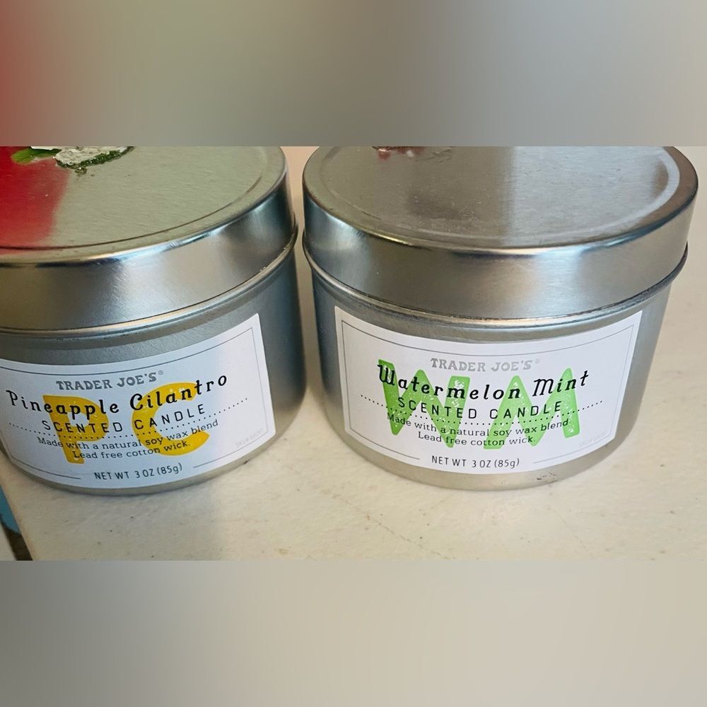 New Trader Joes fruit jar soy candles Watermelon mint and pineapple cilantro